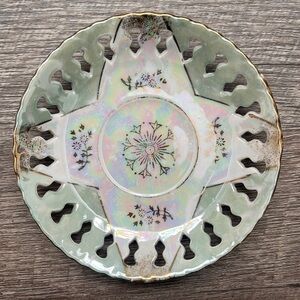 Iridescent Tea Saucer with Gold Rim